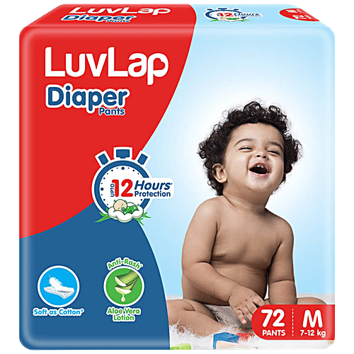 LuvLap Baby Diaper Pants - Up To 12 Hours Protection, Anti-Rash, Soft As Cotton, M, 72 pcs  