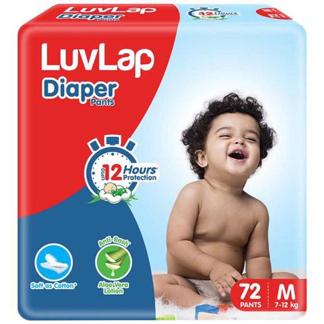 LuvLap Baby Diaper Pants - Up To 12 Hours Protection, Anti-Rash, Soft As Cotton, M, 72 pcs 