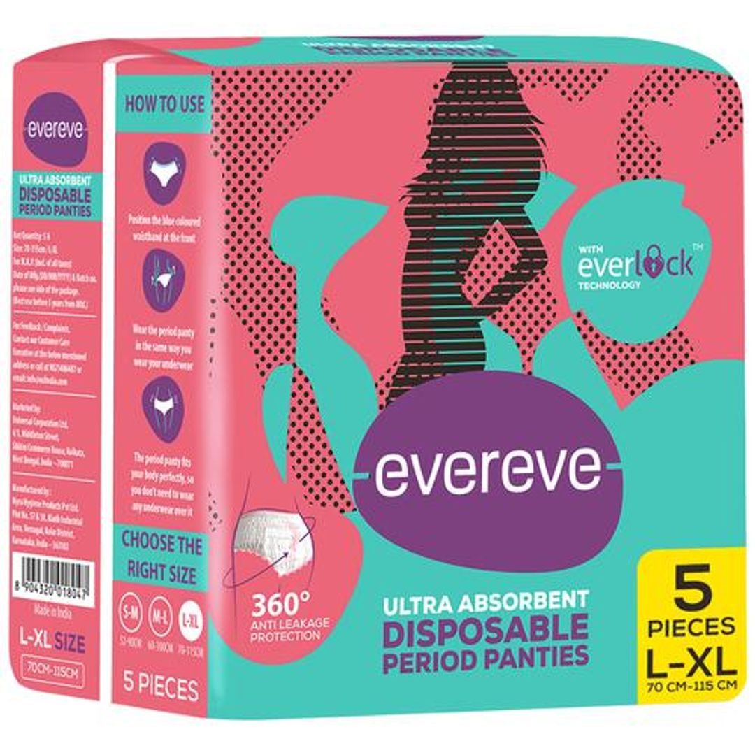Evereve Evereve Disposable Period Panties - Ultra Absorbent, Anti-Leakage Protection, L-XL, 5 pcs, 5 pcs 40203723