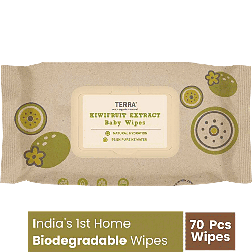 Terra Kiwi Fruit Extract Baby Wipes - Provides Natural Hydration, Soft, Biodegradable, 70 pcs  