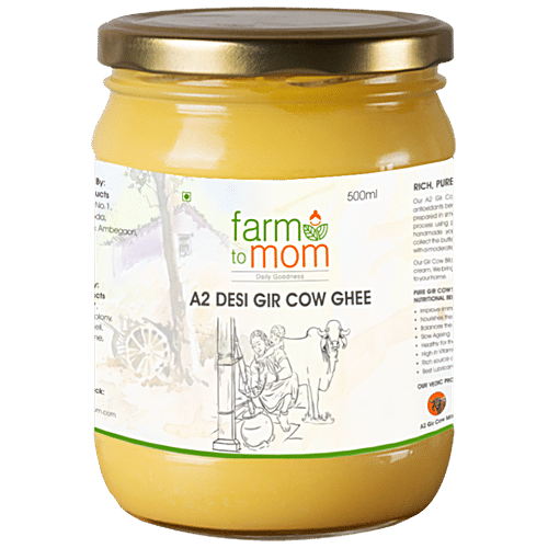 Farm to Mom A2 Desi Gir Cow Ghee - Natural & Pure, Boosts Immunity, Improves Digestion, 500 ml  