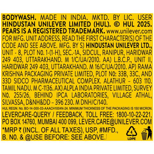 Pears Bright Glow Body Wash, 750 ml  With Glycerin & Vitamin C, 0% Parabens