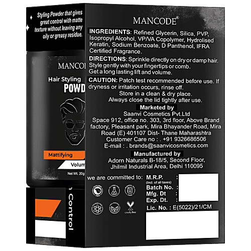 Mancode Hair Styling Powder - Mattifying & Volumizing, For Men, 20 g  