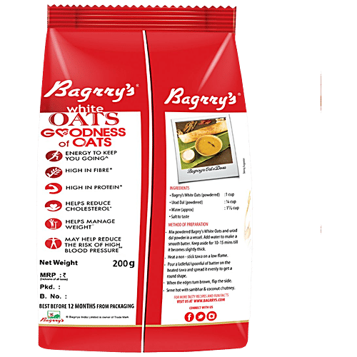 Bagrry's White Oats - High In Protein & Fibre Re, 200 g Pouch 