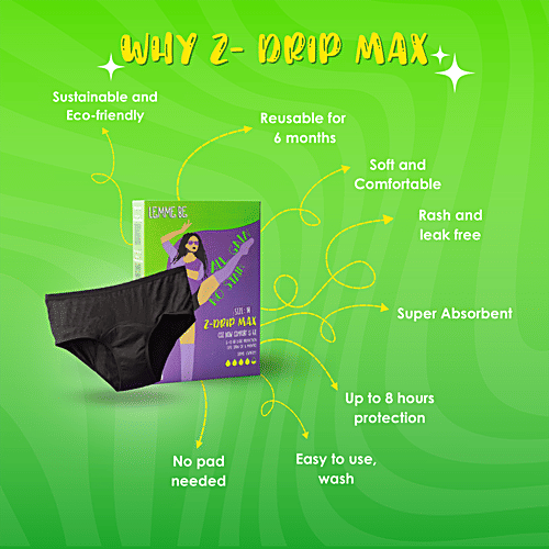 Lemme Be Period Panties - For Women, Small, Black, Reusable, Holds Upto 120 ml Capacity, Leak Proof, 1 pc  