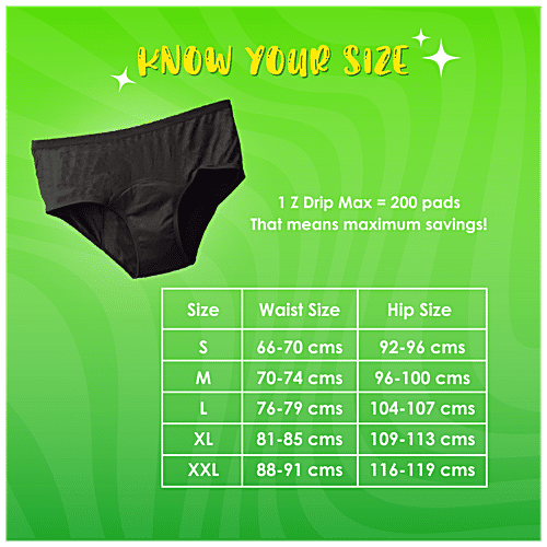 Lemme Be Period Panties - Z Drip Max, Medium, Black, Reusable, Leak Proof, Bamboo Fiber, 1 pc  