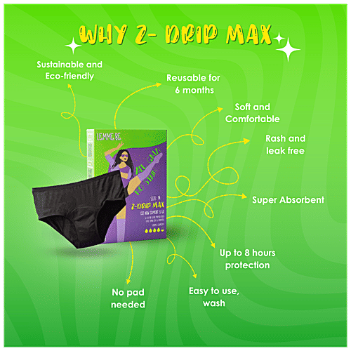 Lemme Be Period Panties - Z Drip Max, Medium, Black, Reusable, Leak Proof, Bamboo Fiber, 1 pc  