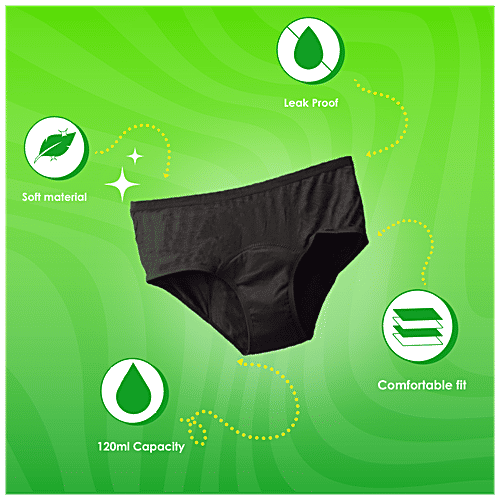 Lemme Be Period Panties - Z Drip Max, Medium, Black, Reusable, Leak Proof, Bamboo Fiber, 1 pc  