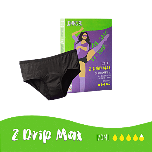 Lemme Be Period Panties - Z Drip Max, Medium, Black, Reusable, Leak Proof, Bamboo Fiber, 1 pc  