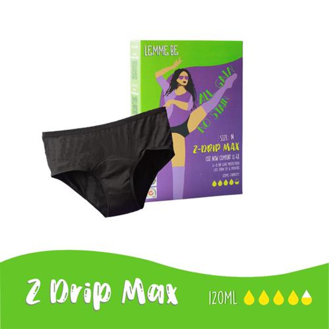 Lemme Be Period Panties - Z Drip Max, Medium, Black, Reusable, Leak Proof, Bamboo Fiber, 1 pc 