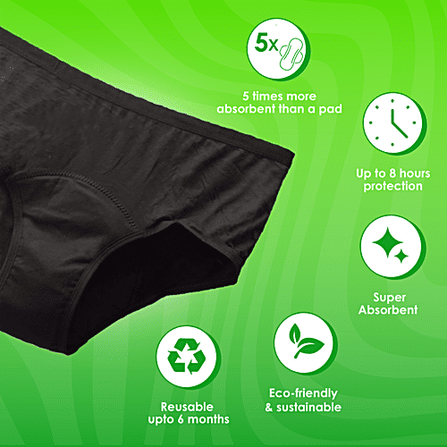 Lemme Be Period Panties - For Women, Large, Black, Reusable, Holds Upto 120 ml Capacity, Leak Proof, 1 pc  