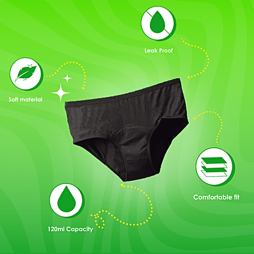 Lemme Be Period Panties - For Women, Large, Black, Reusable, Holds Upto 120 ml Capacity, Leak Proof, 1 pc  