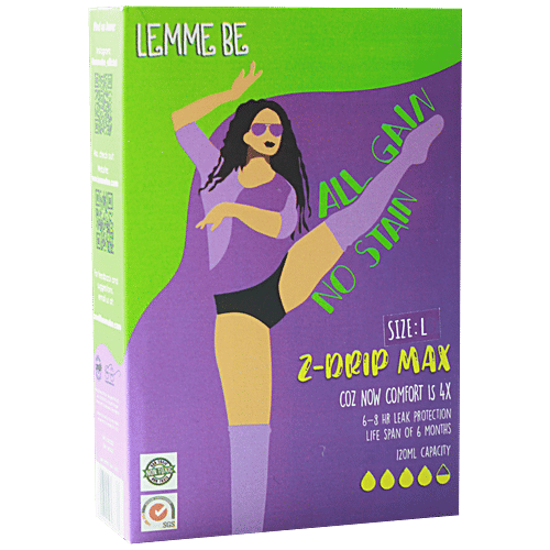 Lemme Be Period Panties - For Women, Large, Black, Reusable, Holds Upto 120 ml Capacity, Leak Proof, 1 pc  