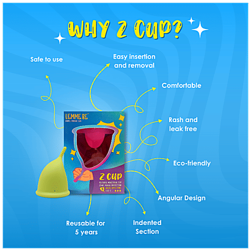 Lemme Be Z Cup Reusable Menstrual Cup - Small Size, Lemon Yellow, Ultra Soft & Rash Free, 1 pc