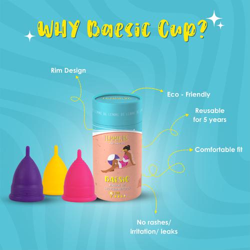 Lemme Be Reusable Menstrual Cup -  Baesic, Small, Pink, No Leakage, Protection Up to 6-8 Hours, 1 pc  