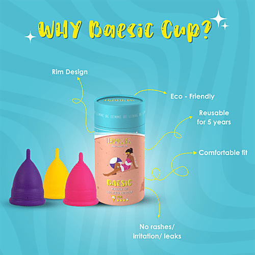 Lemme Be Reusable Menstrual Cup -  Baesic, Small, Pink, No Leakage, Protection Up to 6-8 Hours, 1 pc  