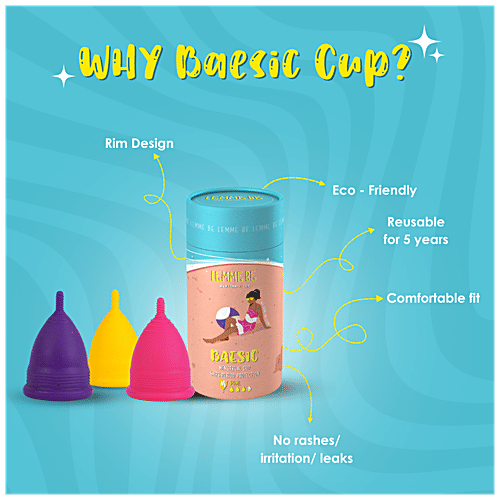 Buy Lemme Be Reusable Menstrual Cup Medium Size, Yellow, No Leakage, Rash Free Online at Best
