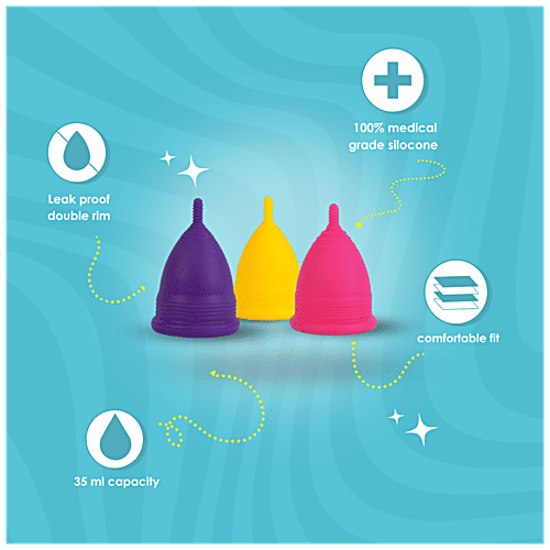 Buy Lemme Be Reusable Menstrual Cup Medium Size, Yellow, No Leakage