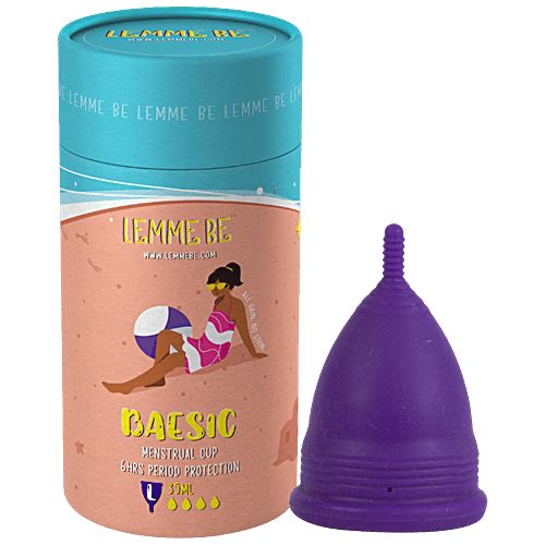 Lemme Be Reusable Menstrual Cup - Baesic, Large, Purple, No Leakage, Protection Up to 6-8 Hours, 1 pc