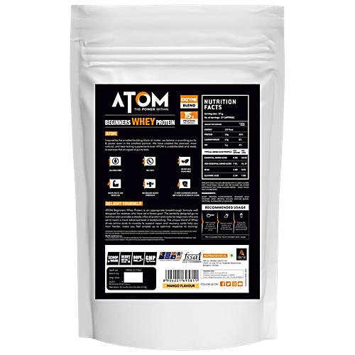 As-It-Is Nutrition ATOM Beginners Whey Protein - Increases Muscle & Body Strength, Mango Flavour, 1 kg  