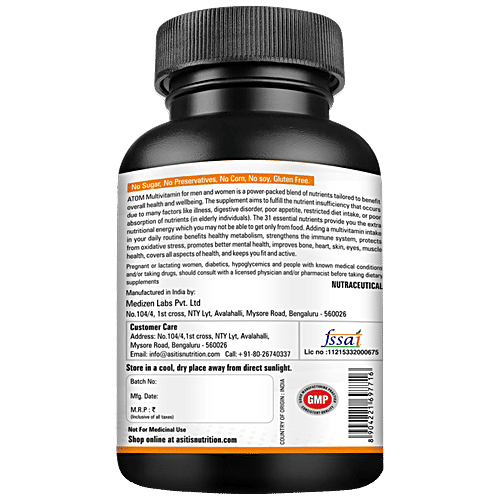 As-It-Is Nutrition ATOM Multivitamin Capsules - For Men & Women, Supports Bone & Skin Health, 60 pcs  