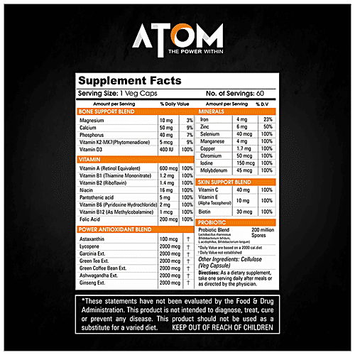 As-It-Is Nutrition ATOM Multivitamin Capsules - For Men & Women, Supports Bone & Skin Health, 60 pcs  