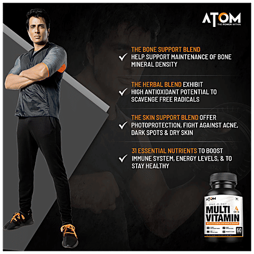 As-It-Is Nutrition ATOM Multivitamin Capsules - For Men & Women, Supports Bone & Skin Health, 60 pcs  