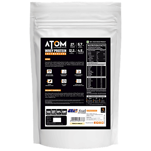 As-It-Is Nutrition ATOM Whey Protein - With Digestive Enzymes, No Added Sugar, French Vanilla, 1 kg  