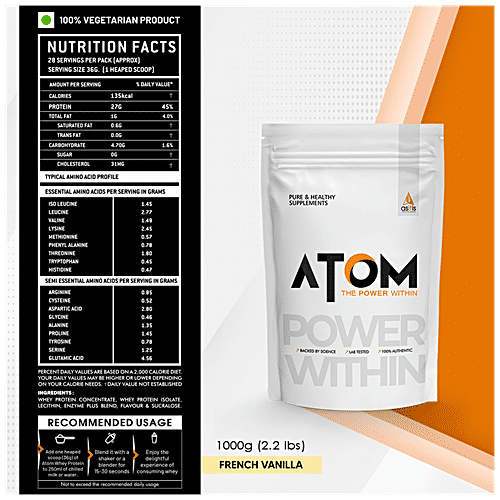 As-It-Is Nutrition ATOM Whey Protein - With Digestive Enzymes, No Added Sugar, French Vanilla, 1 kg  
