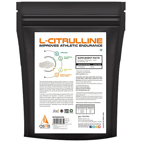 As-It-Is Nutrition L-Citrulline Powder - Improves Athletic Endurance, Preservative Free, Unflavoured, 250 g  