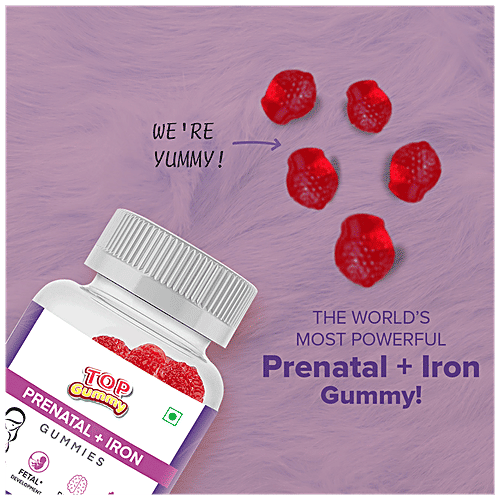 Top Gummy Prenatal + Iron Gummies - Dietary Supplement, Gluten Free, Strawberry Flavour, 30 pcs  