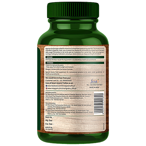 Smart Greens Plant Based Vitamin B-Complex Capsules - Boosts Energy, Improves Digestion, 60 pcs