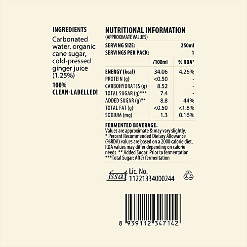 Local Ferment Co Classic Ginger Ale, 250 ml  Natural Fizzy Ginger Drink, Non-Alcoholic