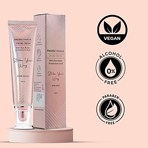 Faces Canada Strobe Cream - With Hyaluronic Acid & Shea Butter, Alcohol-Free, 30 ml Rose Gold 