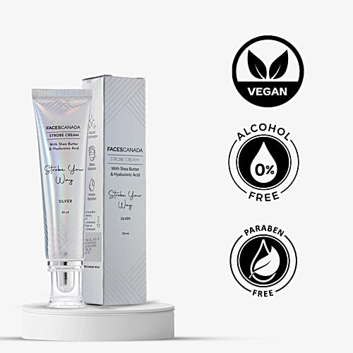 Faces Canada Strobe Cream - With Hyaluronic Acid & Shea Butter, Alcohol-Free, 30 ml Silver 