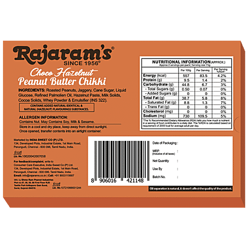 Rajaram's Peanut Butter Chikki - Choco Hazelnut, Protein-Rich, Ready To Eat, 100 g  