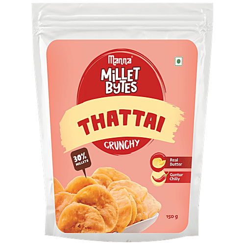 Manna Millet Bytes Thattai - Real Butter & Guntur Chilly, Crunchy, Traditional Indian Snack, 150 g