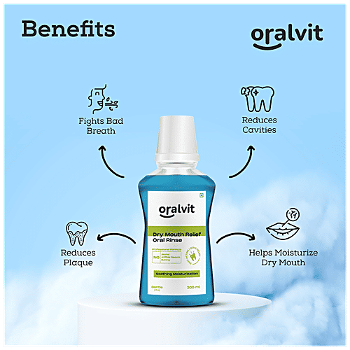 Oralvit Dry Mouth Relief Oral Rinse - Prevents Bad Breath, No Alcohol, Burning Or Artificial Flavour, Gentle Mint, 300 ml  