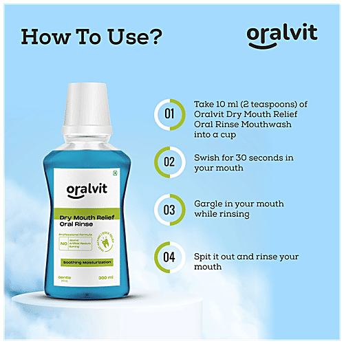 Oralvit Dry Mouth Relief Oral Rinse - Prevents Bad Breath, No Alcohol, Burning Or Artificial Flavour, Gentle Mint, 300 ml  