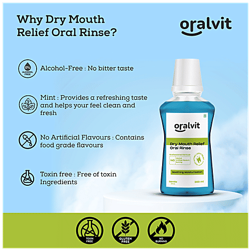 Oralvit Dry Mouth Relief Oral Rinse - Prevents Bad Breath, No Alcohol, Burning Or Artificial Flavour, Gentle Mint, 300 ml  