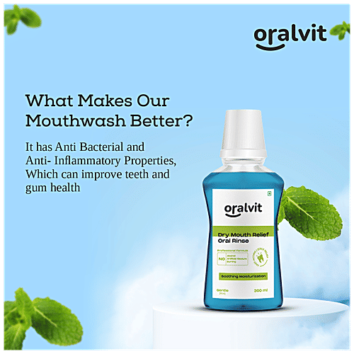 Oralvit Dry Mouth Relief Oral Rinse - Prevents Bad Breath, No Alcohol, Burning Or Artificial Flavour, Gentle Mint, 300 ml  