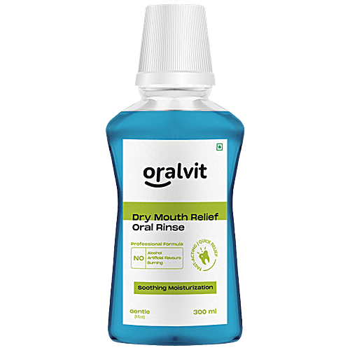 Oralvit Dry Mouth Relief Oral Rinse - Prevents Bad Breath, No Alcohol, Burning Or Artificial Flavour, Gentle Mint, 300 ml  
