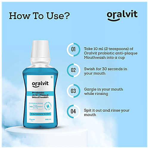Oralvit Probiotic Anti-Plaque Mouthwash With Mild Thyme - No Alcohol, Burning, Artificial Flavours, 300 ml  