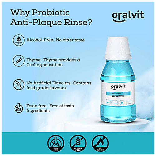 Oralvit Probiotic Anti-Plaque Mouthwash With Mild Thyme - No Alcohol, Burning, Artificial Flavours, 300 ml  