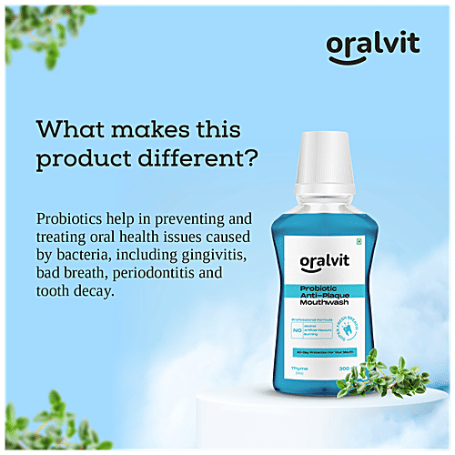 Oralvit Probiotic Anti-Plaque Mouthwash With Mild Thyme - No Alcohol, Burning, Artificial Flavours, 300 ml  