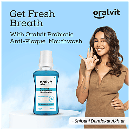 Oralvit Probiotic Anti-Plaque Mouthwash With Mild Thyme - No Alcohol, Burning, Artificial Flavours, 300 ml  