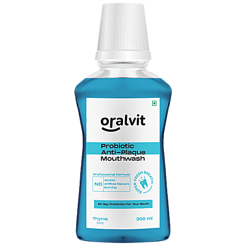 Oralvit Probiotic Anti-Plaque Mouthwash With Mild Thyme - No Alcohol, Burning, Artificial Flavours, 300 ml  