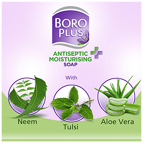 Boroplus Moisturising Bathing Soap With Neem, Tulsi & Aloe Vera, 125 g (Buy 3 Get 1 Free) 99.9% Germs & Virus Protection, For Soft & Refreshed Skin