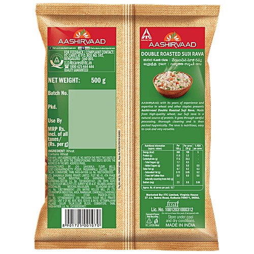 Aashirvaad Double Roasted Suji Rava - Less Moisture, More Quantity, Made From MP Wheat, 500 g  