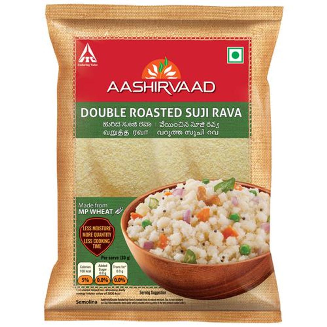 Aashirvaad Double Roasted Suji Rava - Less Moisture, More Quantity, Made From MP Wheat, 1 kg 